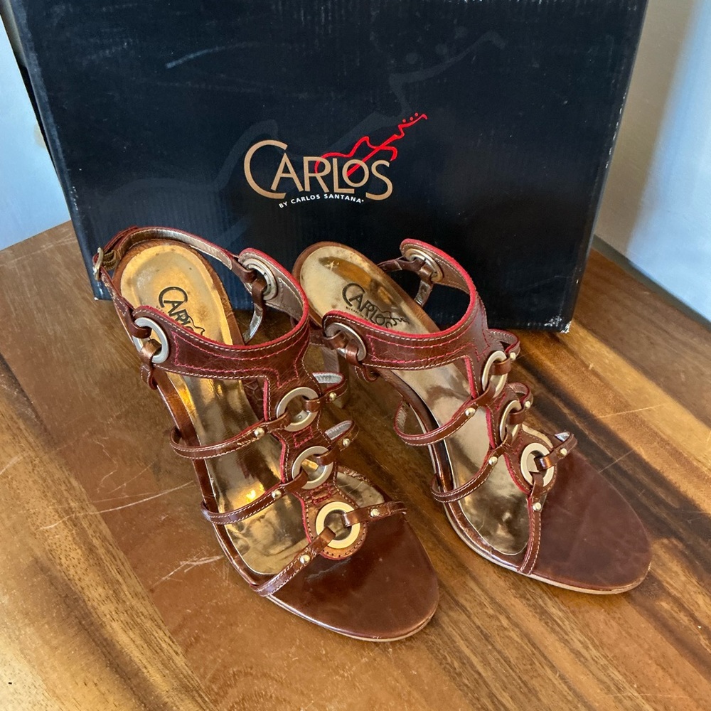Carlos by Carlos Santana Metallic Brown Strappy Ring-Accent Heels